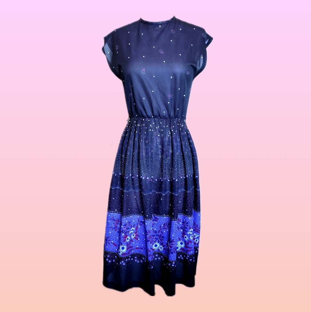Vintage ILGWU midi fit and flare pleated dress
